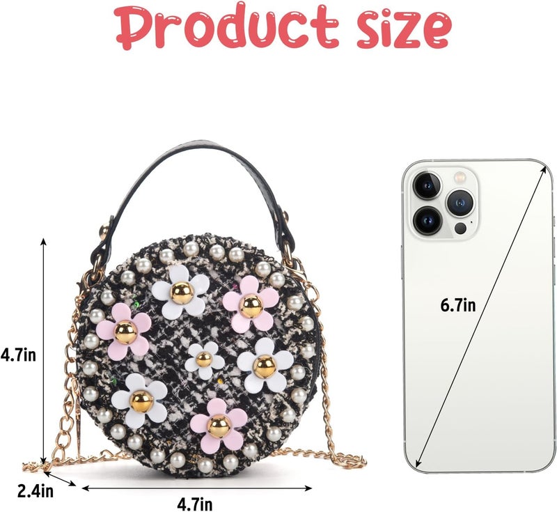 LABJULY Kids Purse for Girls Age 1-14, Flower Purse for Kids, Black Toddler Wallet with Round Glasses, Cute Girls Handbag, Toddler Crossbody Bag Gift for Christmas - Image 4